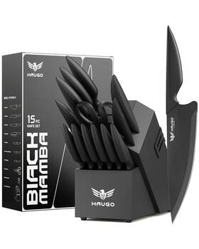 Pp-dt006-15-hx-us Haugo Kitchen Knife Set With Block 15-piece High Carbon Stainless Steel Profession