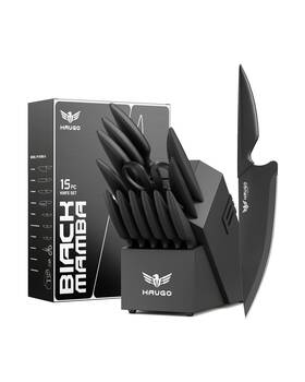 Pp-dt006 Haugo Knife Set - 15 Pcs Kitchen With Built In Sharpener High Car