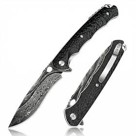 Hofbiw Nk1401 Damascus Steel Folding Pocket Knife 3.54 Inch Vg10 Blade For Men And Women Ebon