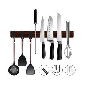 Homefer 198168068175 Stainless Wooden Magnetic Knife Holder For Wall 16 Inches Multifun... Fast Ship