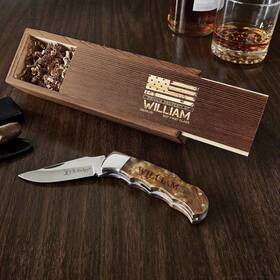 A-9594 Homewetbar Engraved Damascus Steel Pocket Knife For Veterans - Utility