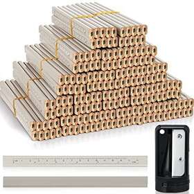 Sharpeners-1840d3 Honoson 202 Pcs Carpenter Pencil Set 200 Flat Construction Pencils White