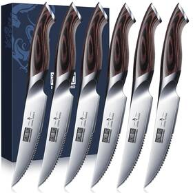 Hoshanho 714757568743 Steak Knives Set Of 6 Ultra Sharp 4.5 Inch Serrated Knife Japanes