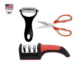 Kb-350 Householdtrends 3-piece Kitchen Knife Sharpener With Peeler And Scissor Shears Set