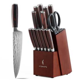 If-15p Ifomaps 15-piece Knife Set With Block For Kitchen Built-in Sharpener ... Fast Ship
