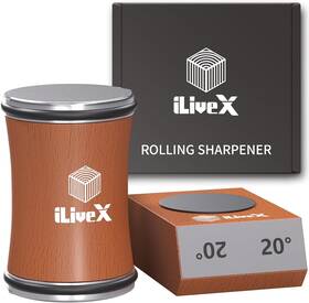 Ilivex 715787493319 Rolling Knife Sharpener Kit Diamond Ceramic Discs Wood Base Brown