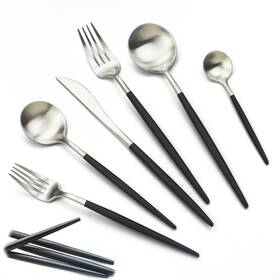 Jashii 225031731172 18/10 Black Handle Flatware Silver Silverware Set 304 Stainless Steel