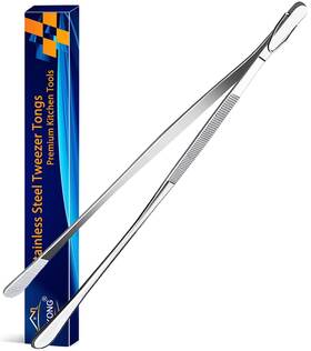 B2022-1 Jetkong 12-inch Fine Tweezer Tongs Long Cooking Stainless Steel Kitch