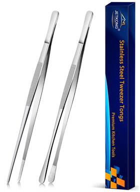 Tongs3000-10-silver Jetkong 2 Pcs 10-inch Cooking Tweezers Stainless Steel Straight Food Tweezer