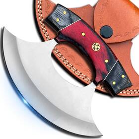 Cpc-4 Joshua Knife Custom Handmade Damascus Steel Ulu - Alaskan With Curved Raze