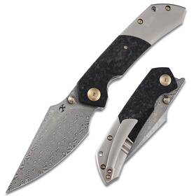 K1034 Kansept Fenrir Pocket Knife 3.48 Inch Damascus Harpoon Blade Plain Titanium Han