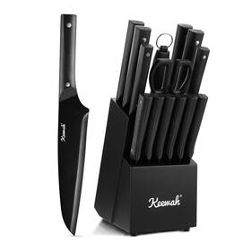 H-23-345-347 Keewah Knife Set 15 Piece Kitchen Knives With Block Black Fast Ship