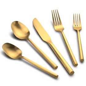 Kelenfer 726208900569 20-piece Matte Gold Silverware Set Hand Forged Utensil Stainless Steel Flat