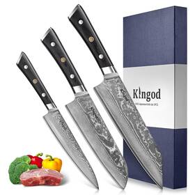 Sc-6619-3 Kingod Premium Kitchen Knife Set 3pcs Vg10 Steel Chef Knives Ultra Sharp Damascus