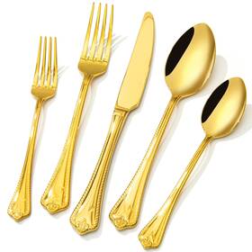 Wk8815 Kingstone Gold Silverware Set 40-piece 18/10 Stainless Steel Flatware Cu