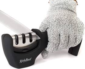 Kitchellence 726084967144 4-in-1 Kitchen Knife Sharpener 3-stage And Cut-resistant Glove Black