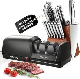 Kitool 800689631416 Dual-sided Electric Knife Sharpener With Diamond Abrasives 3-stage Slots