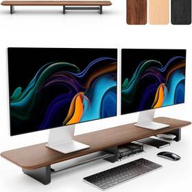 Kivy 260721514569 Dual Monitor Riser With Integrated Metal Shelf - Wooden Desk For T Kivy 260721514569 Dual Monitor Riser With Integrated Metal Shelf - Wooden Desk For T