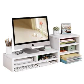 Kuaiyu 708936535572 Wood Monitor Riser 2 Tier Computer Stand With Storage Rack