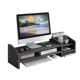 Xbhzj-1 Kuaiyu Computer Monitor Riser 2 Tier Wooden Stand With Two Layer Storage Rack Blac