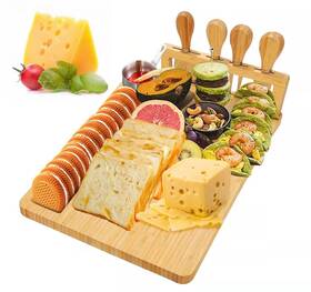 Kylinbigda 730249047749 Bamboo Cheese Board Tray With 4 Stainless Cutlery Set Charcuterie Boa