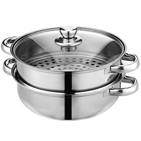 Lcpud 714955416709 Steamer Pot For Cooking 11 Inch Stainless Steel 2-tier Multipurpose 18/8 Sta