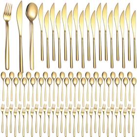 Lemosae Jnu-lemosae-111 240 Pcs Gold Silverware Set For 80 - Stainless Steel Flatware Cutlery Inc