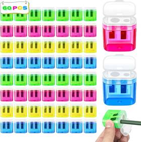 Letapapa Le-24kxj-60jbd 60 Pack Pencil Sharpener Bulk Double Hole Manual With Lid 4 Colors For School