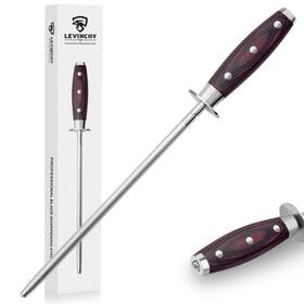 Levinchy 763347918260 10 Inch Honing Steel With Pakkawood Handle Knife Sharpener Rod Professional