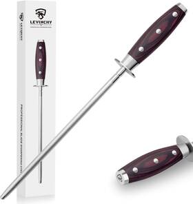 Lfrm01 Levinchy 10 Inch Honing Steel With Pakkawood Handle Knife Sharpener Rod Professional