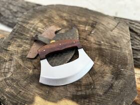 Lh Limassol 449959878188 Damascus Steel Ulu Knife Pizza Cutter Rocker Mezzaluna With Base