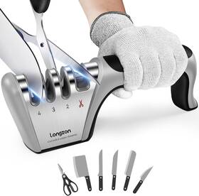 Longzon 744759704696 4-in-1 Knife Sharpener 4 Stage With A Pair Of Cut-resistant Glove Original Pr