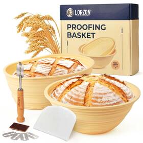 5117 Lorzon Silicone Banneton Bread Proofing Baskets Set Of 2 9 Inch Round And 10 Oval Foldab