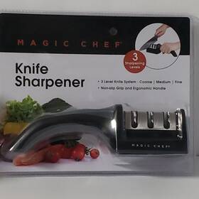 22195 Magic Chef 3 Level Manual Knife Sharpener Black Non-slip Grip Ergonomic Handle