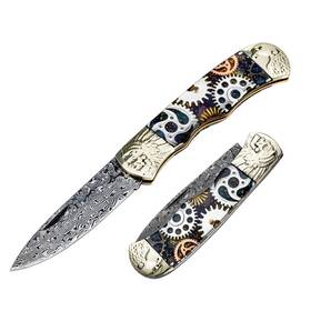 Fk01 Maxiaeon Damascus Pocket Knife Folding Tactical Camping Survival 3.2 Inc
