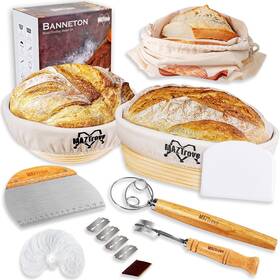 Maz-478 Maztrove Banneton Bread Proofing Basket Gift Set Of 2 - Baskets 10 Inch Oval And 9