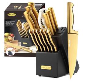 2be0911-jj-4253 Mccook Knife Sets Golden Titanium Stainless Steel Kitchen Block Set