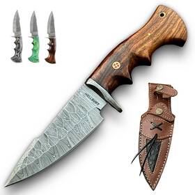 Dhk-8001 Mellbury Handmade Damascus Steel Hunting Knife With Leather Sheath. 10 Inch Fixed Blade Ta