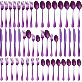 Tc-minatee-472 Minatee 50 Pieces Purple Silverware Set Service For 10 Stainless Steel Flatware M