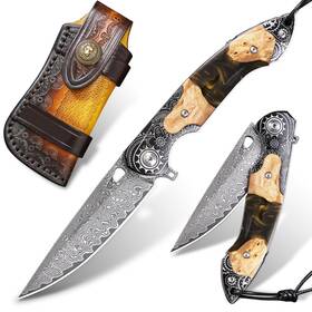 Mi0668668 Minowe Handmade Damascus Steel Pocket Knife 3.5 Inch Blades Men And Women Folding Kn