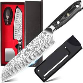 Mosfiata Ck0302 Santoku Knife- 7 Inch Vegetable Knife Ultra Sharp Chopping Fo