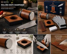 Nestiq B0dn6z1q9b Rolling Manual Knife Sharpener Kit With Angle Guide Gloves Strop
