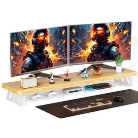 Ms5001 Nestneat Dual Monitor Stand Riser 39 Inch Large Wood Stands For 2 M... Fast Ship