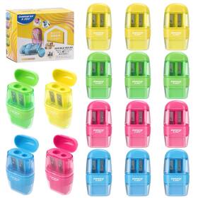 No 646814876549 12 Pcs Manual Pencil Sharpener With Lid And Eraser Double Hole Multicolored