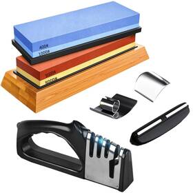 Oiwmuock 748664633492 Complete Knife Sharpening Stone Kit - Dual Grit Whetstone Set 400/1000 3000/8