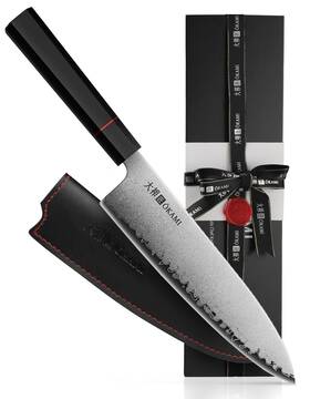 Okami02 Okami Blades Chef Knife 8 Inch - Hand Forged Kitchen With 67-layer Japanese Damascus