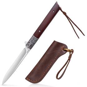 Ooulore 714330918798 Tactical Knife Small Pocket Folding With Lanyard And Sheath D2 Steel Bl