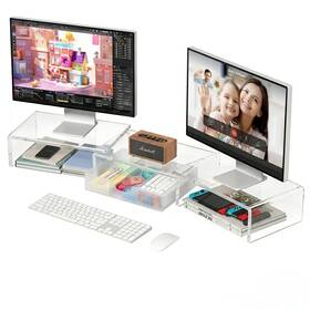 Opnice Op-cms-3 Clear Acrylic Desk Organizers And Accessories Dual Monitor Stand Rise