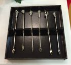 Lot-6sculptedseashellhors Pewter70s Starterforks Metzke Boxed Appetizer Oeuvre