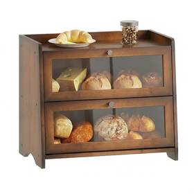 Plusinthebox Pb2505bbx-d Bread Box 2 Tier Brown For Kitchen Countertop Large Capacity Wooden